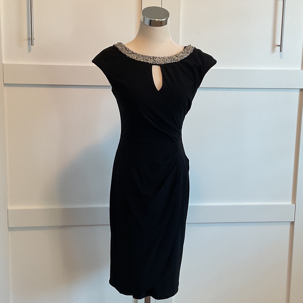 Alex Evenings Black Dress with Embellished Neckline